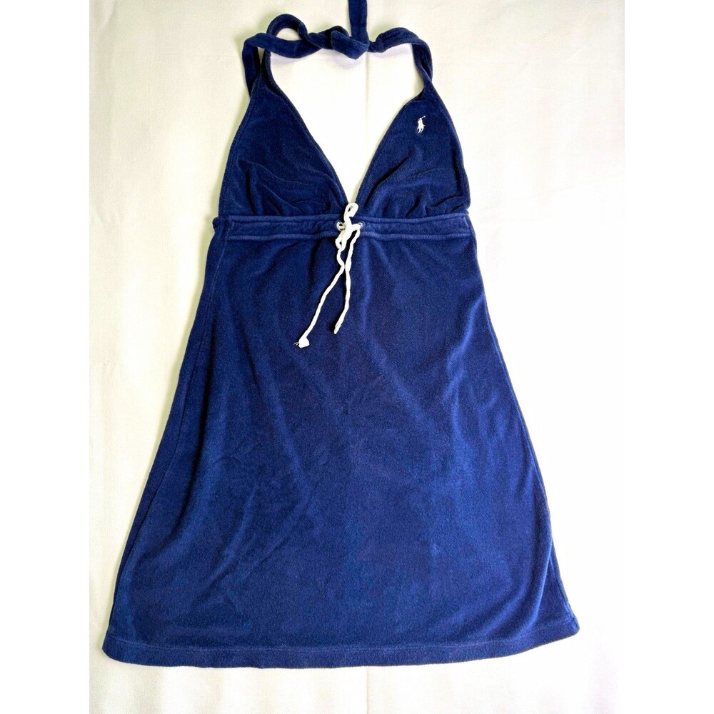 Polo Ralph Lauren Women's Navy Blue Terry Cotton Halter Cover Up Dress M